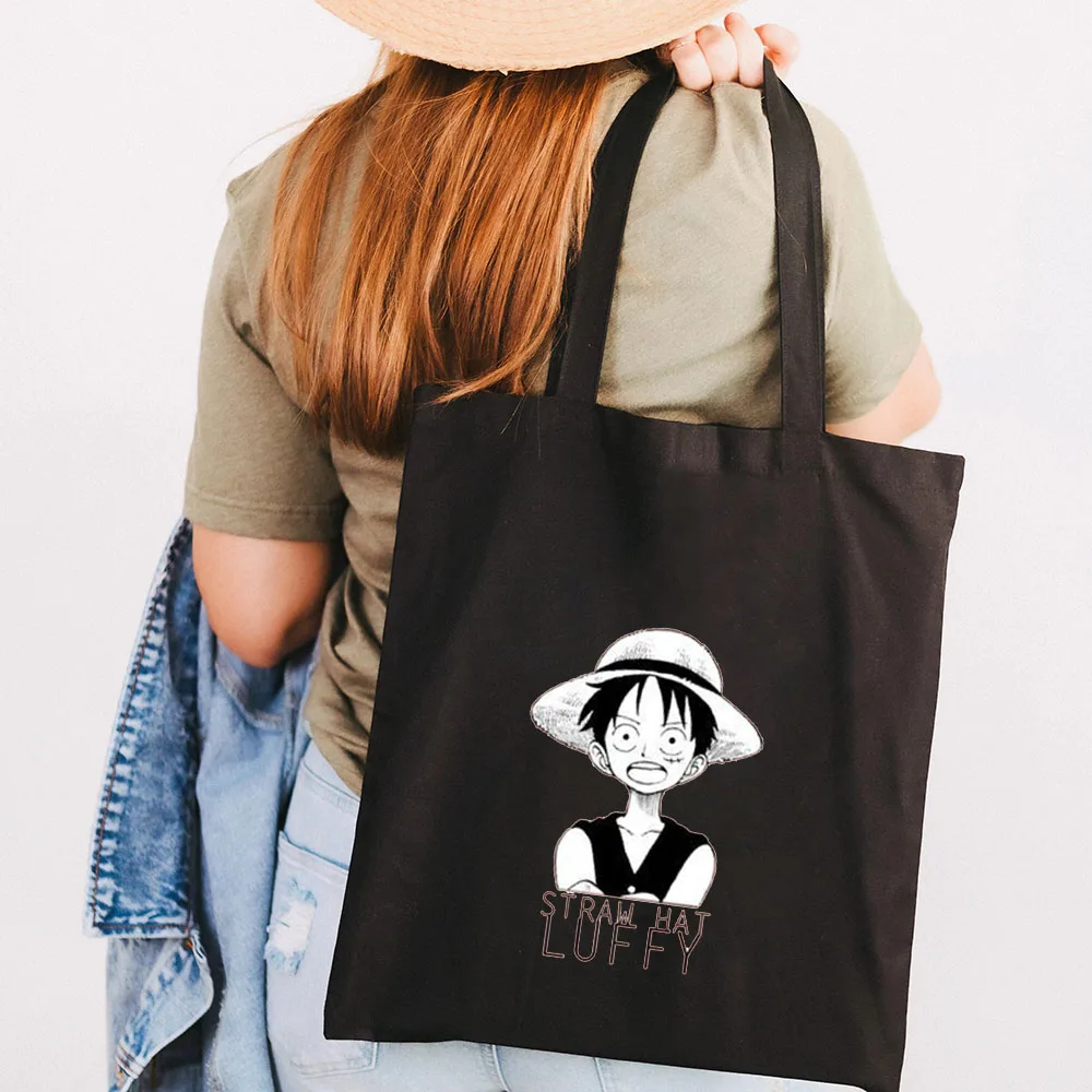 One Piece Funny Luffy Black Tote Bag