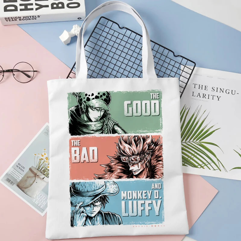 Kid Luffy Law One Piece White Tote Bag