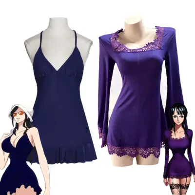 Nico Robin Cosplay Costume Purple Lace Slip Dress